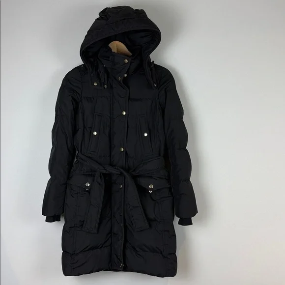 J. Crew Down-filled Black Hooded Puffer Coat Size XXS - Picture 1 of 8